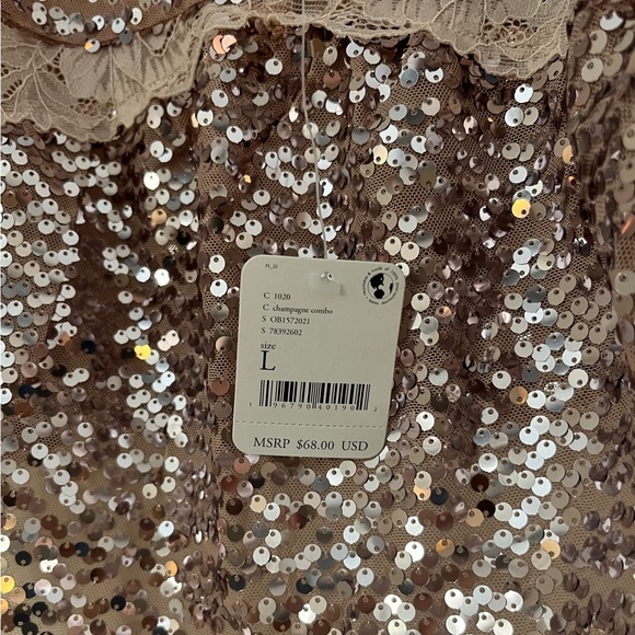 FREE PEOPLE Right Rhythm Sequin Cami - colour: Champagne Combo, size L NWT - Picture 5 of 8